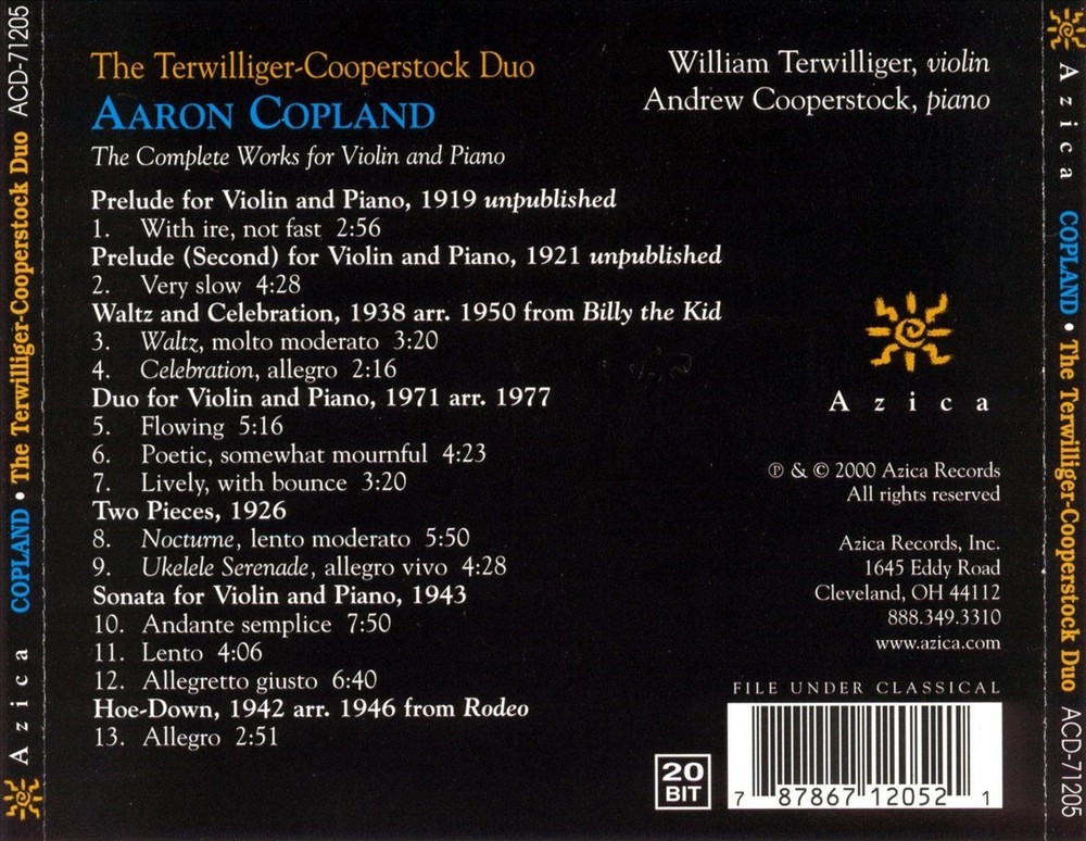 Aaron Copland Complete Violin and Piano Works New CD-image