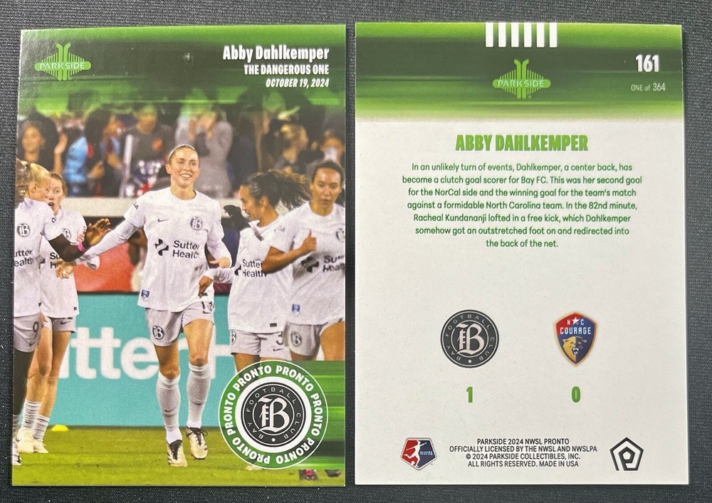 Abby Dahlkemper 2024 Parkside NWSL Pronto Week 24 Card #161 /364 BAY FC-image