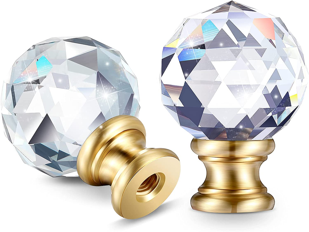 2 Pieces Crystal Lamp Finial Lamp Cap Knob Lamp Screw Topper Clear Lamp Finial w