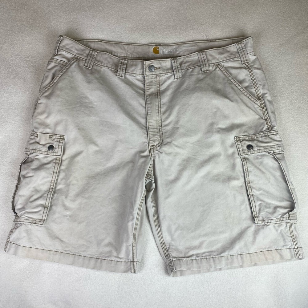 Carhartt Mens Beige Canvas Relaxed Fit Cargo Shorts Size 44