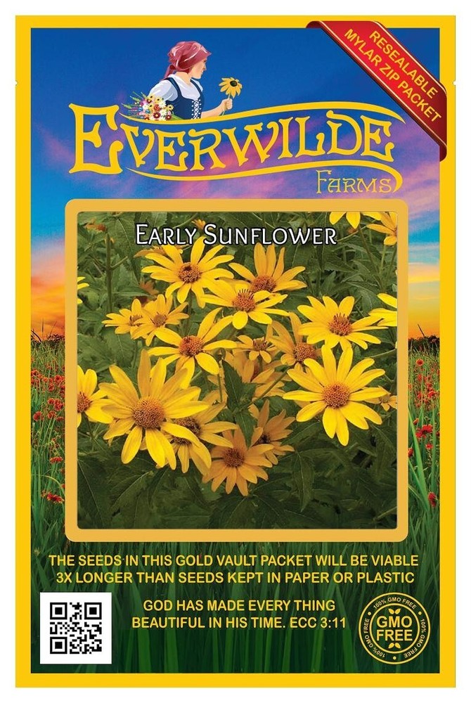 1000 Early Sunflower Wildflower Seeds - Everwilde Farms Mylar Seed Packet