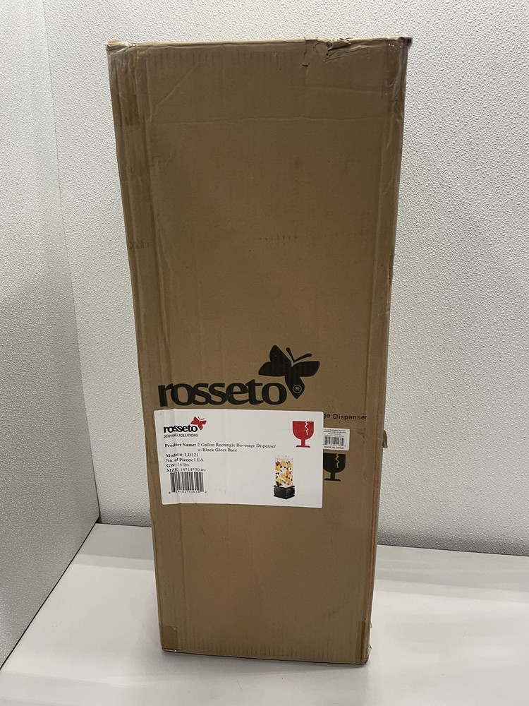Rosseto 2 Gallon Rectangular Beverage Dispenser with/ Black Gloss Base LD121