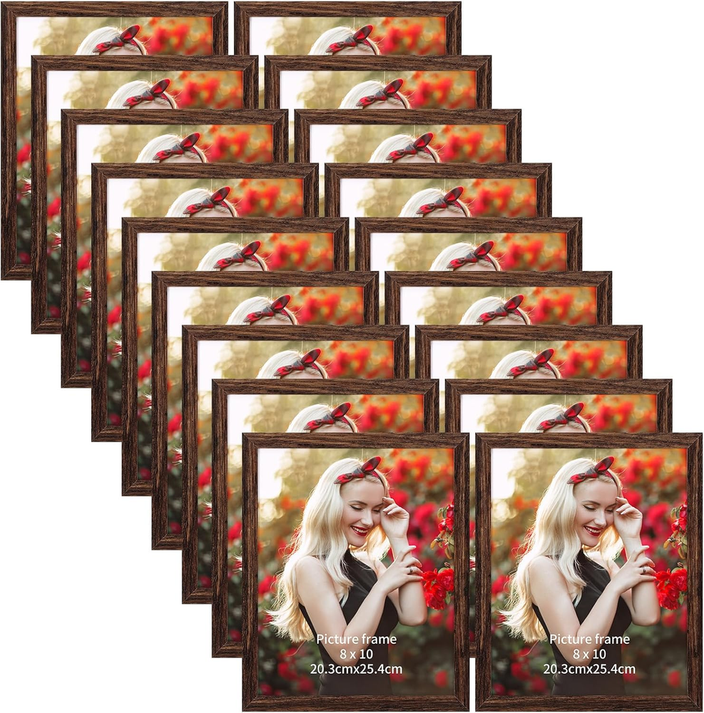 Wooden 8X10 Picture Frame Set of 18, Rustic Brown Photo Frames Fits 8 by 10 for