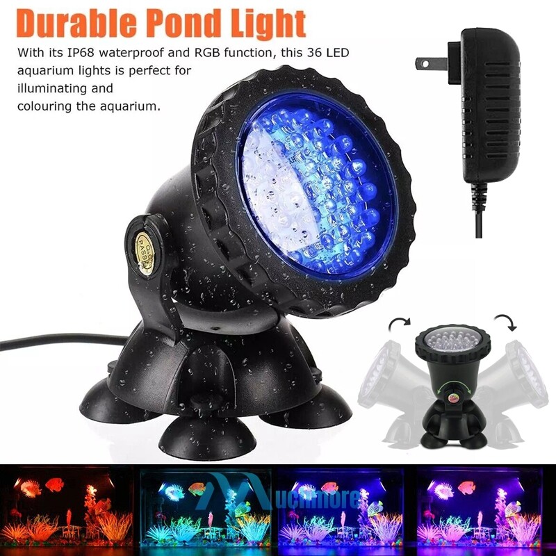 Submersible 36 LED RGB Pond Spot Lights Underwater Fountain Fish Tank Decor Lamp
