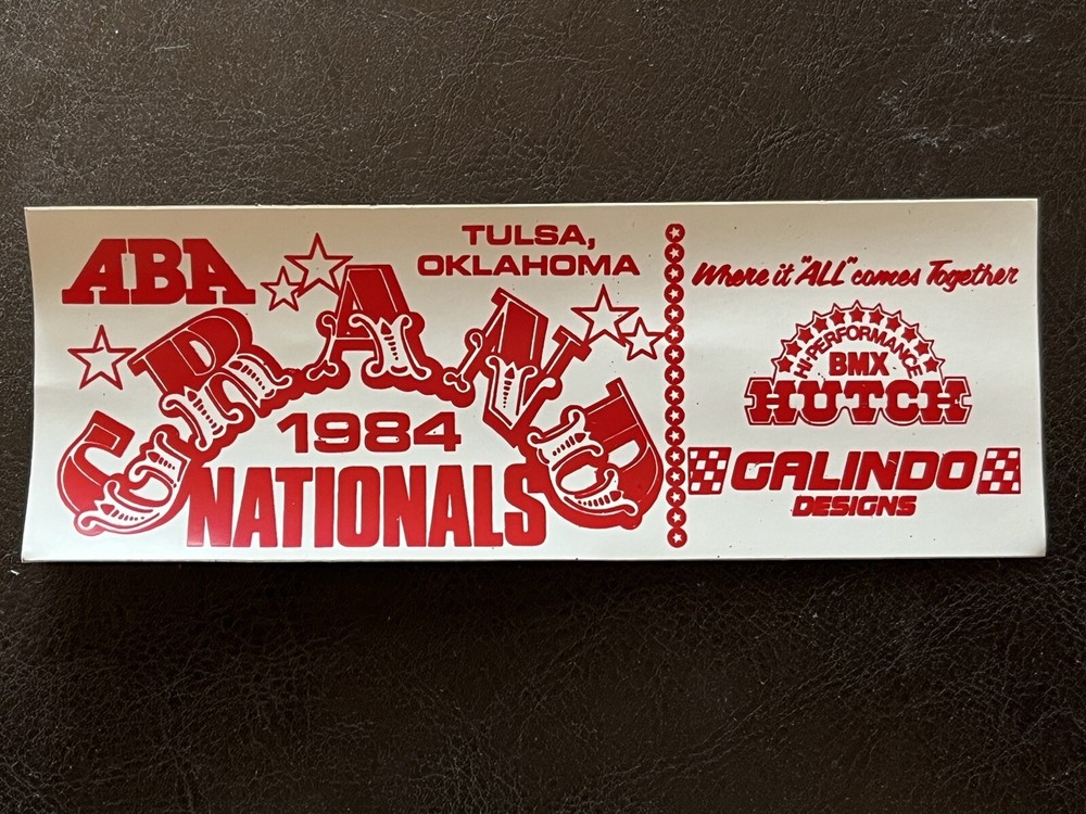 ABA 1984 GRANDNATIONAL STICKER BMX RARE VINTAGE AUTHENTIC ORIGINAL HUTCH GALINDO-image