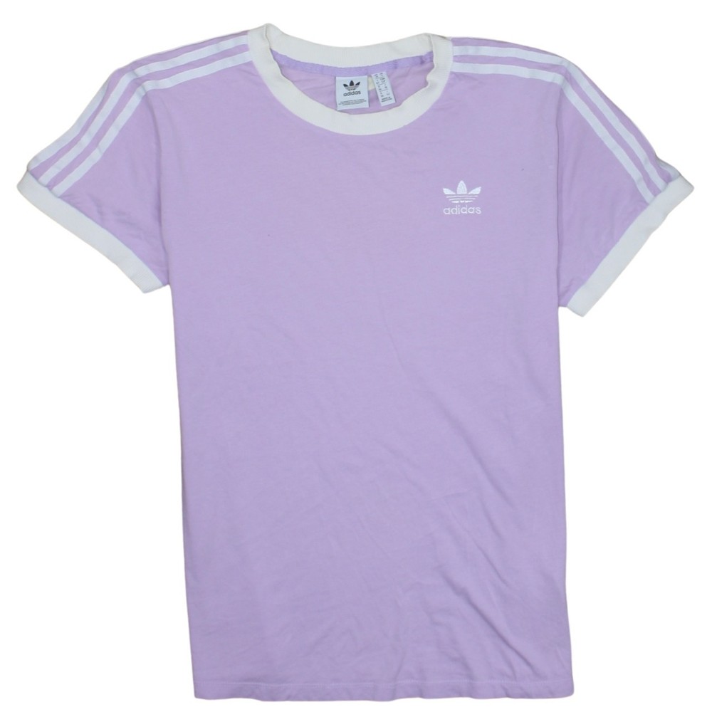 Adidas Womens T Shirt Purple Ringer Three Stripe Trefoil Logo Jersey Cotton S