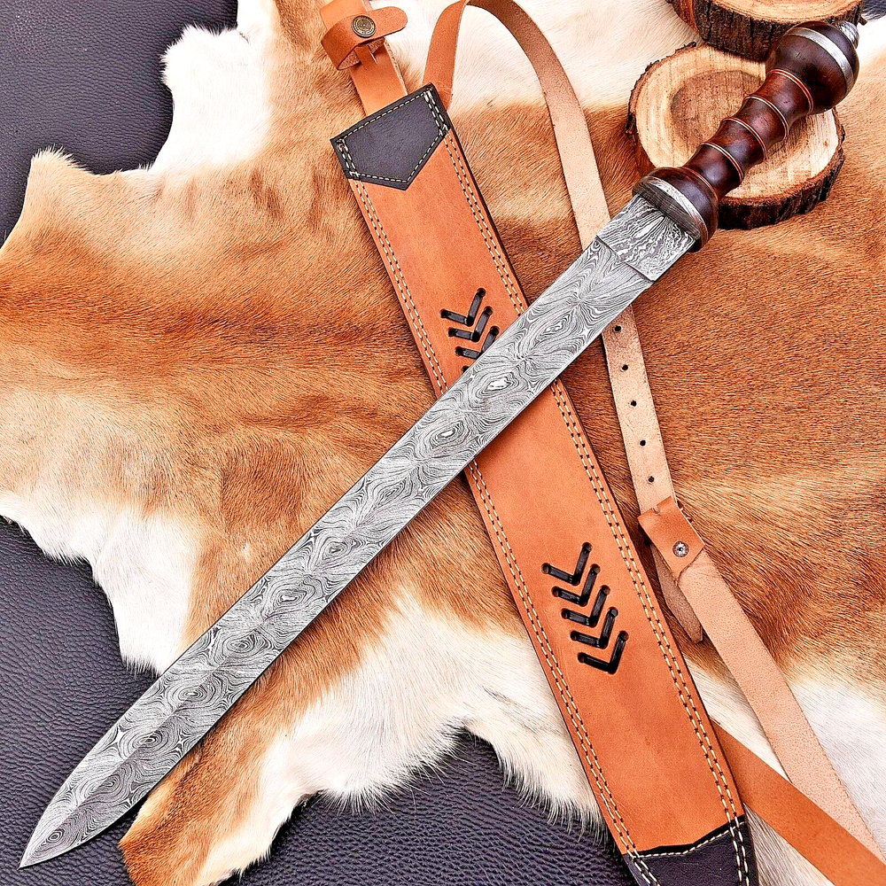 CUSTOM MADE FORGED DAMASCUS STEEL GLADIATOR GLADIUS SWORD W LEATHER COVER 2913