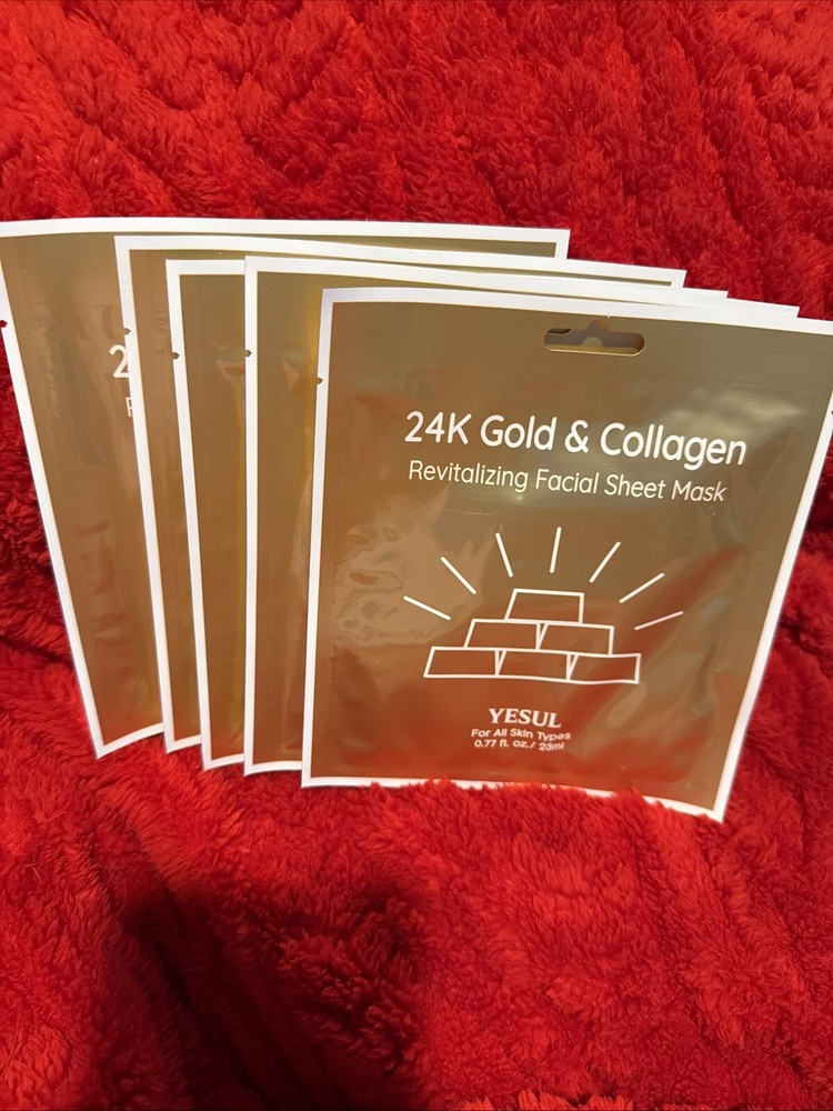 24k Gold Collagen Facial Mask Pack of 5 for Youthful Glow