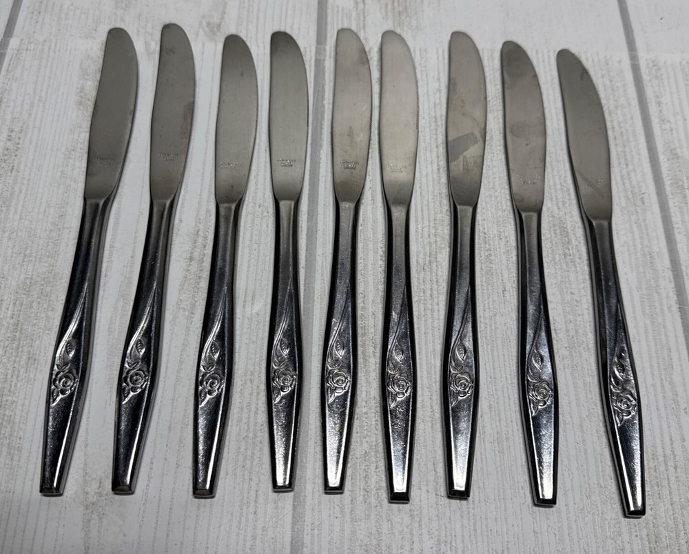 Stainless Silverware Flatware Lot of 9 Japan Floral Single  Rose 8.5