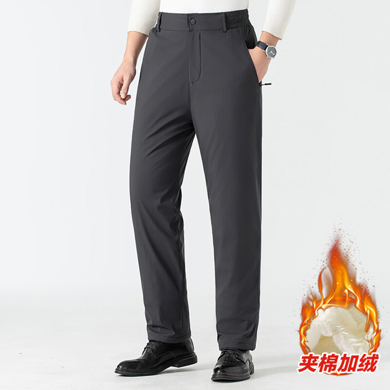Men Thick Fleece Lined Business Winter Warm Windproof Pants Trousers Workwear