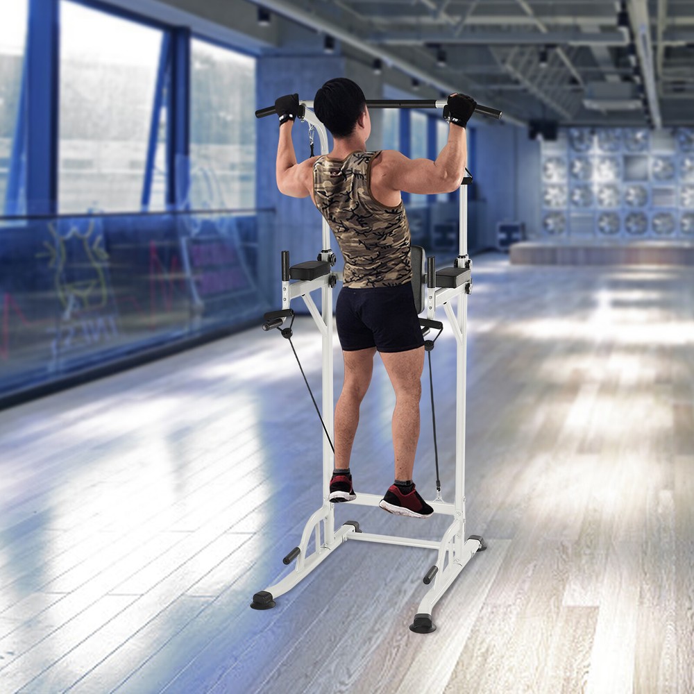 Dip Station Chin Up Bar Power Tower Pull Push Home Gym Adjustable Height