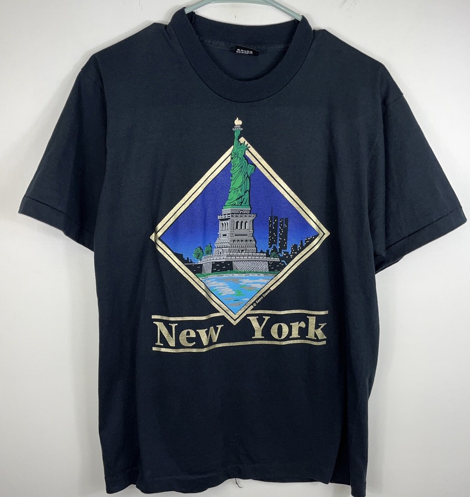Vtg 90s New York Statue Of Liberty Black Single Stitch Shirt Screen Stars Fit M