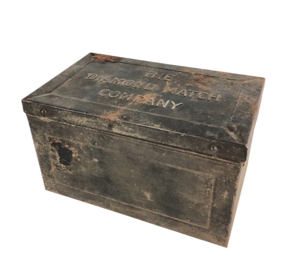 Vintage Antique Diamond Match Company Tin Metal Hinged Box Collectible Rare