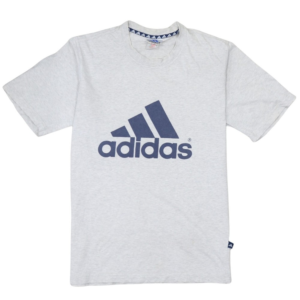 Adidas Mens T Shirt Grey Cotton Blend Big Logo Graphic Print Short Sleeve S
