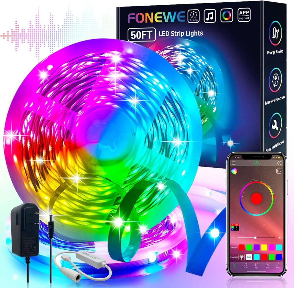 FONEWE 50ft Led Lights for Bedroom Strip 50FT, Multicolor