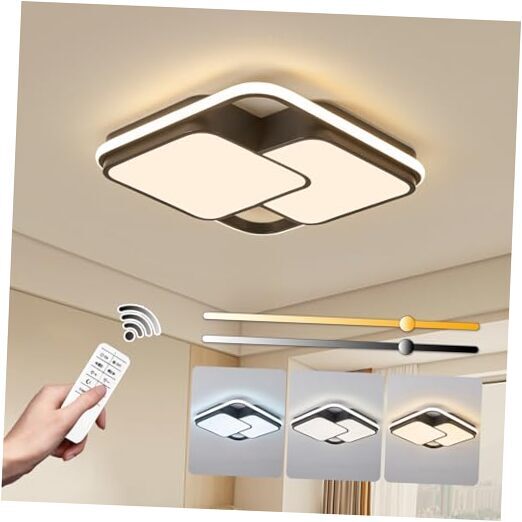 Modern LED Ceiling Light Fixture, 15.7in Dimmable Black Flush Mount 2Square-B