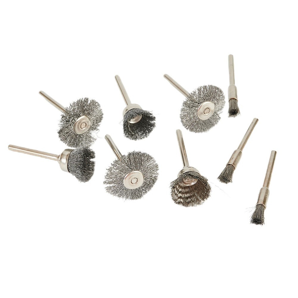 9-Piece Rotary Steel Wire Brush Drill Attachment Set for Rust Removal