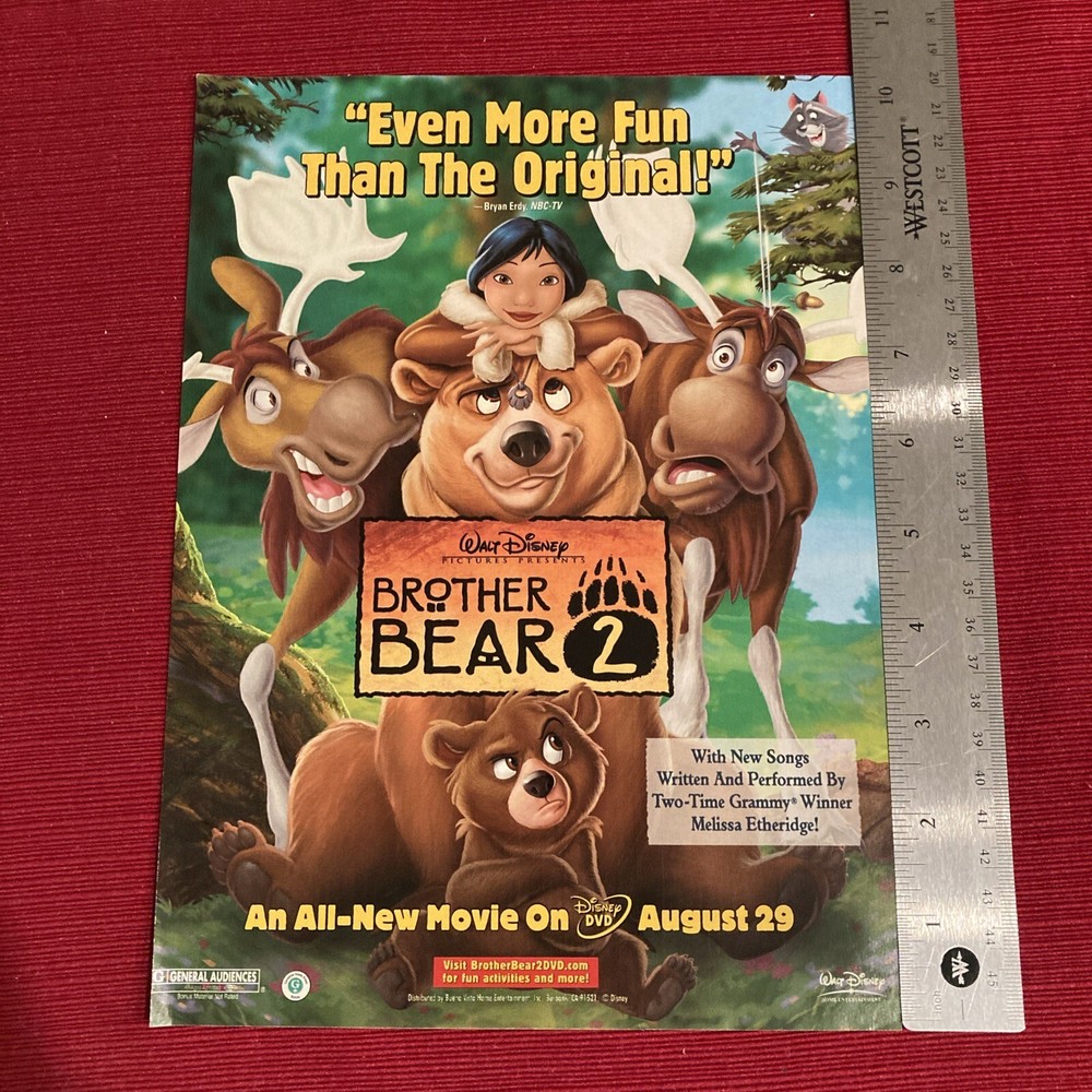 Vintage Walt Disney Brother Bear 2 Movie Promo Print Ad - Perfect for Framing