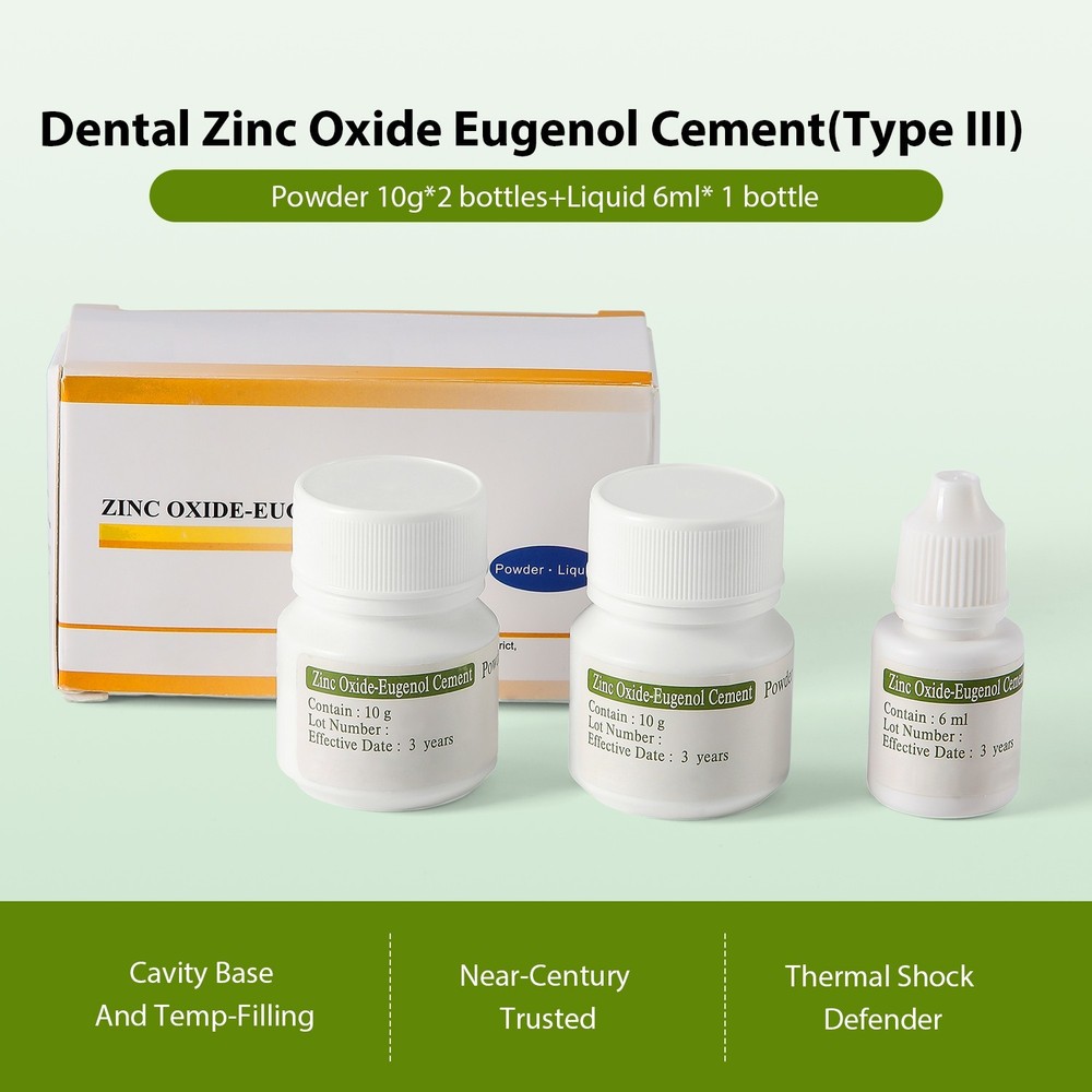 Dental Zinc Oxide Eugenol Cement Powder Liquid Set for Temporary Crowns Bridges