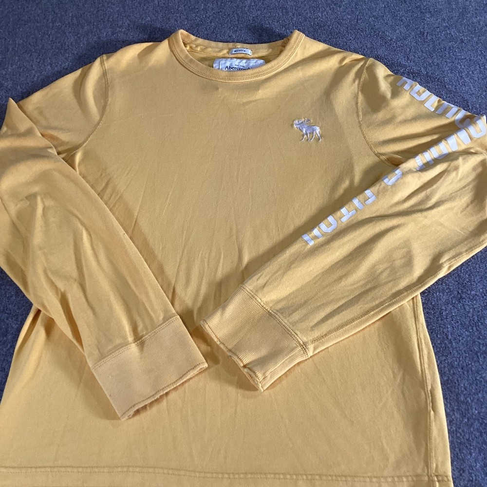 Abercrombie & Fitch Shirt Mens XL Yellow Long Sleeve Moose Logo Spell Out Muscle-image