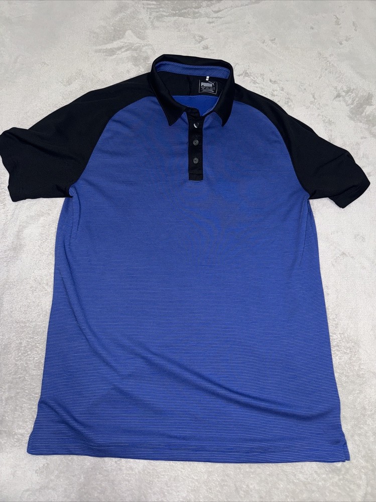 Puma Mens Activewear Golf Short Sleeve Polo Shirt Size Large L Blue And Black