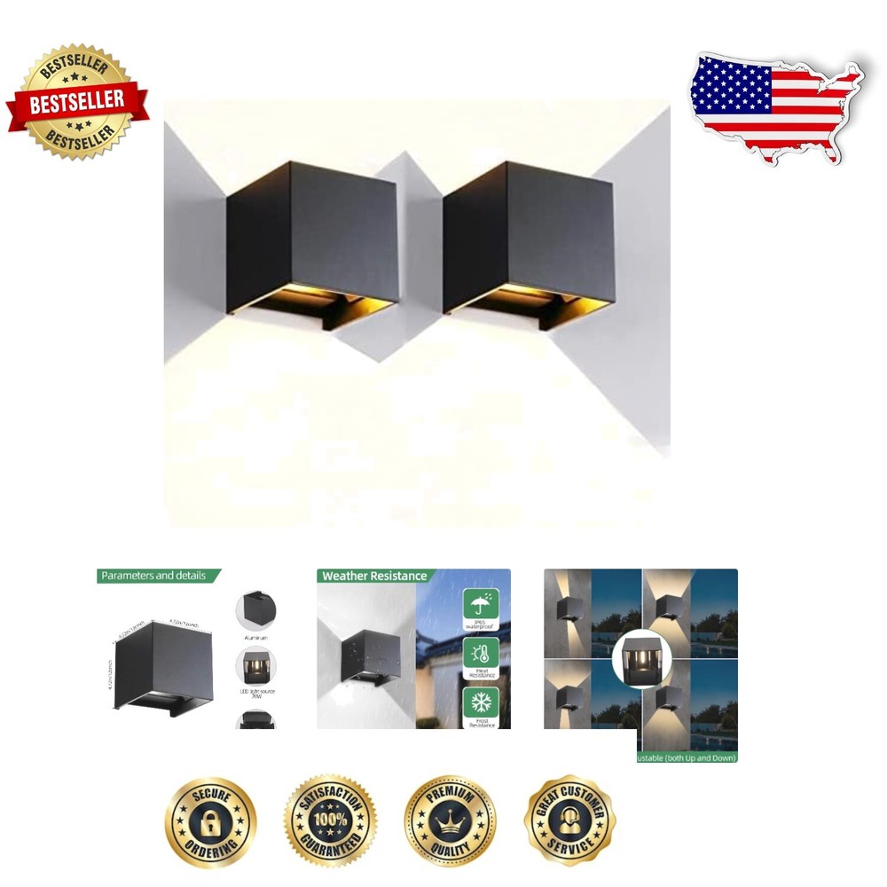 Modern 2-Pack Wall Light Fixtures - 20W Waterproof Sconces for Outdoor Elegance