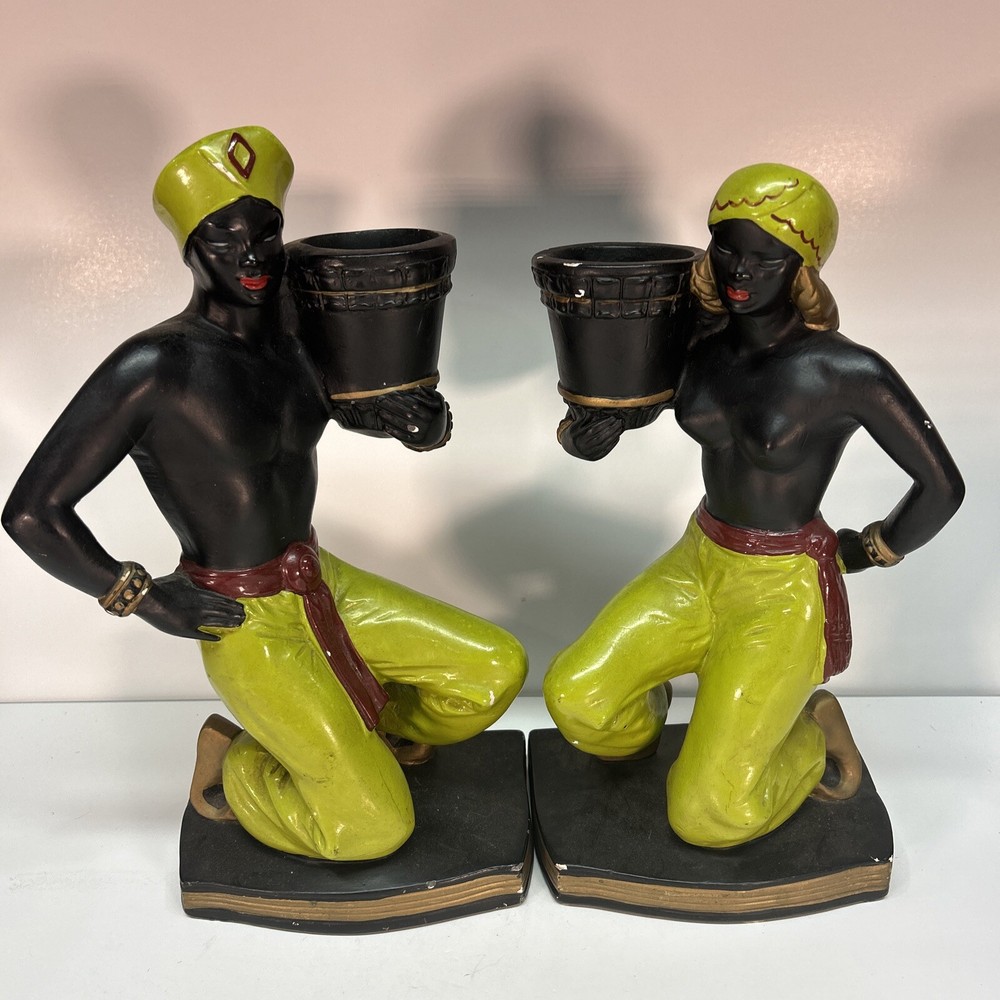 Alexander Backer ABCO Arabian Male/Girl Chalkware Statue Hollywood Regency 1950s-image