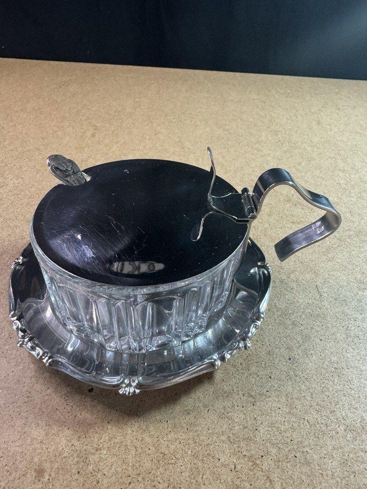 VTG INOXBECK Italy Crystal & Silverplate Condiment Server with Winthrop Baby Spoon  