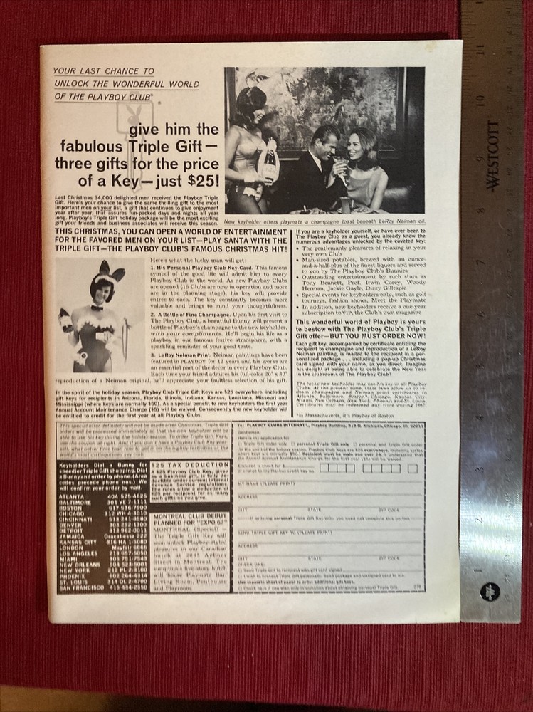 Playboy Club-Key $25 Offer 1967 Print Ad - Great To Frame!-image