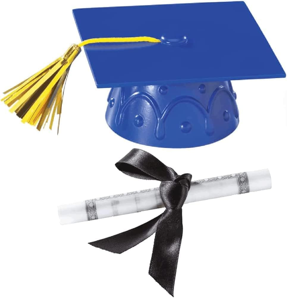 Blue Plastic Graduation Cap & Diploma Cake Topper for Celebrations  