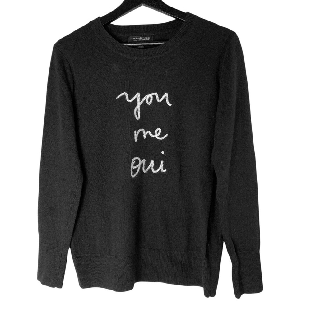 Banana Republic Italian Merino Crew Neck Black Sweater Size S
