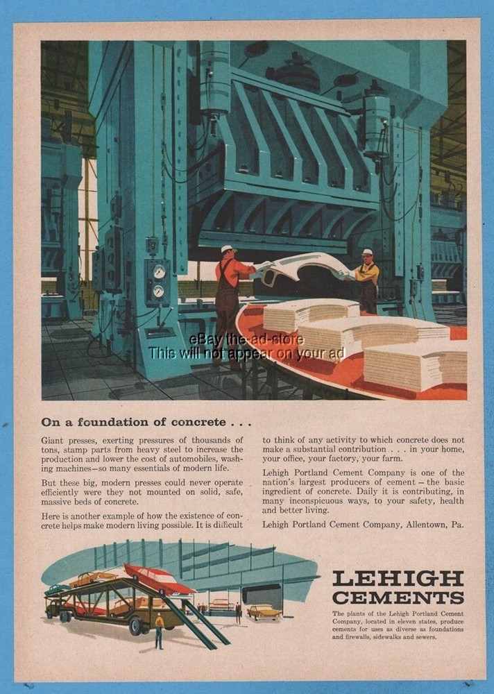 1960 Factory floor press concrete floor Lehigh Portland Cement Allentown PA ad