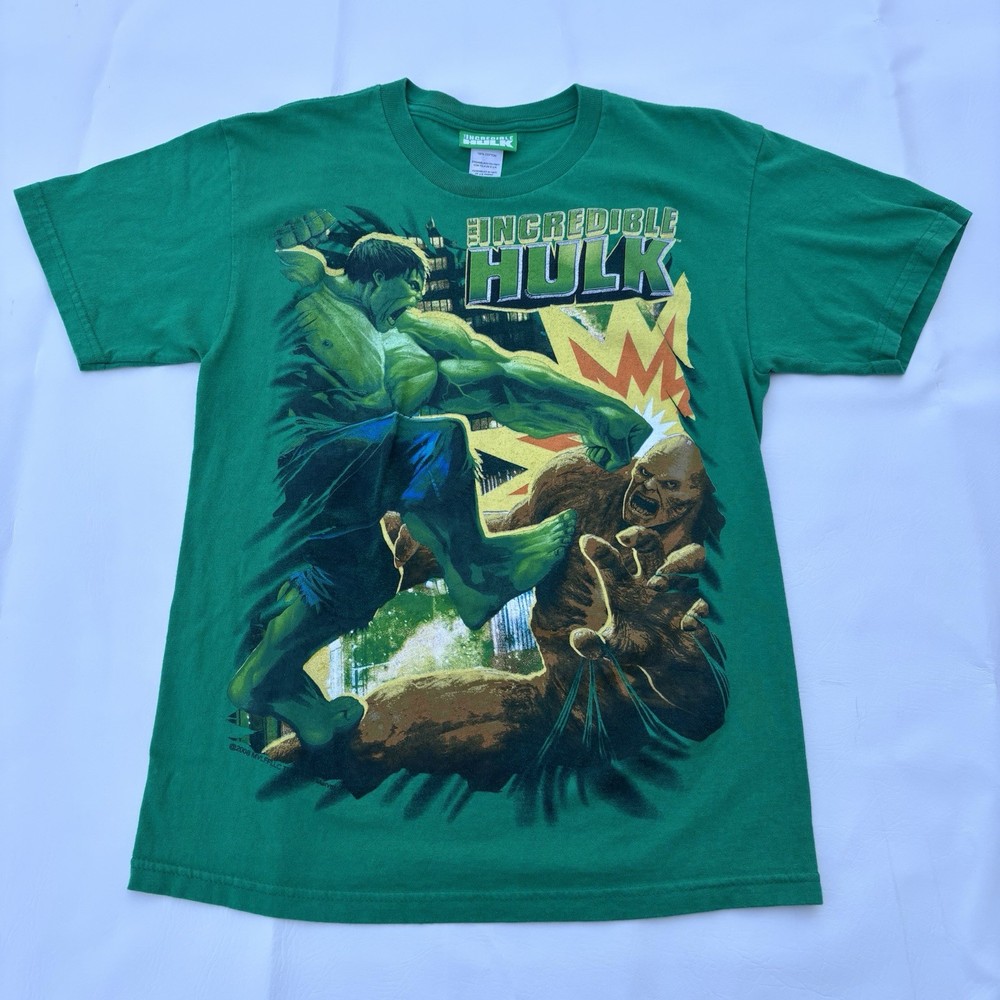Vtg Y2K Incredible Hulk Marvel Shirt Green Youth Large Big Print