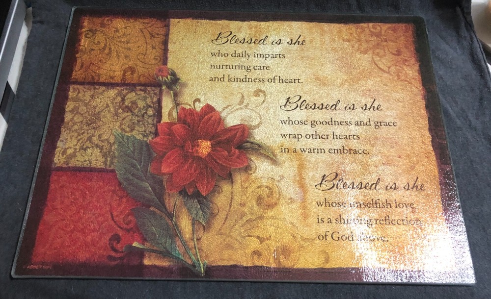 New Abbey Press Tempered Glass Cutting Board, Blessed is She 16 x 12-image