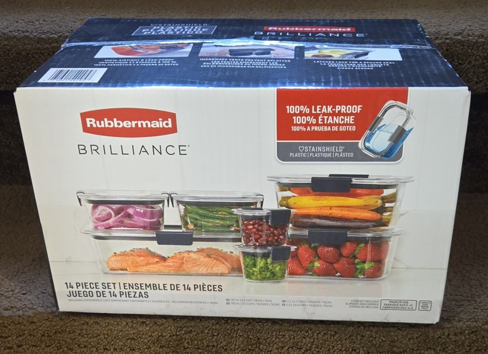 Rubbermaid Brilliance StainShield Plastic Food Storage Containers, 14-Piece Set