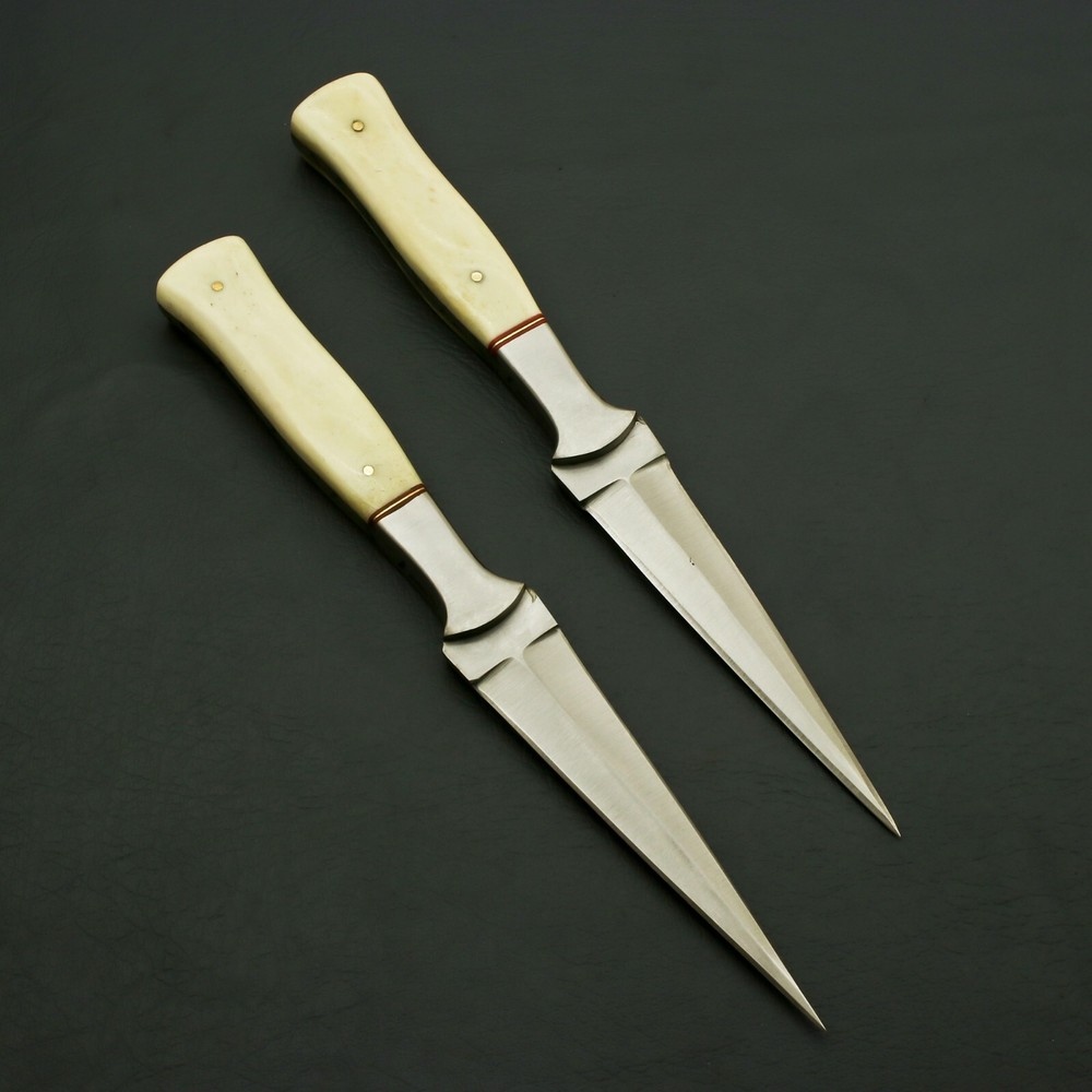 Custom Handmade 2-Pack Stainless Steel Hunting Skinner Knives with Plain Edge and Sheath