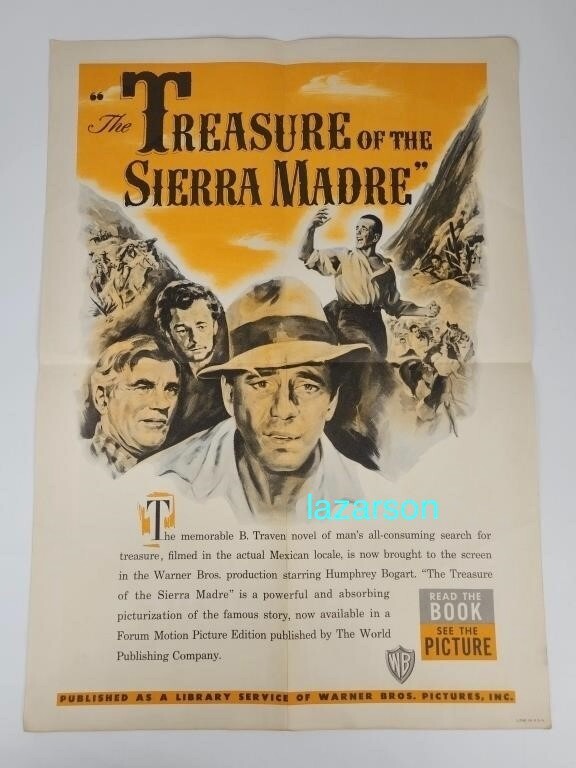 HUMPHREY BOGART TREASURE OF THE SIERRA MADRE FILM & BOOK PROMO POSTER 1948