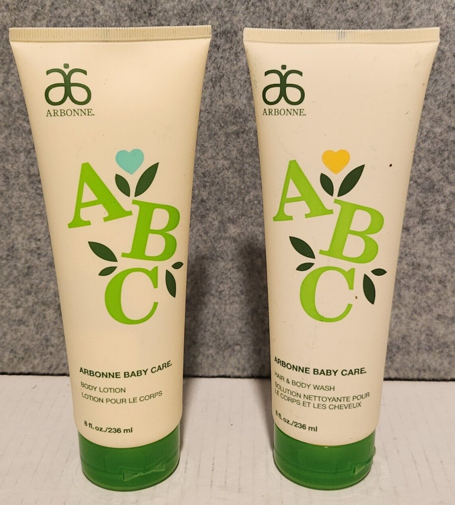 Arbonne ABC Baby Care Set with Body Lotion & Hair Body Wash 8 fl oz New Sealed-image