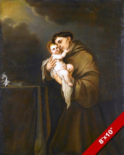 SAN ANTONIO PADOVA WITH BABY JESUS PAINTING CHRISTIAN BIBLE ART CANVAS PRINT