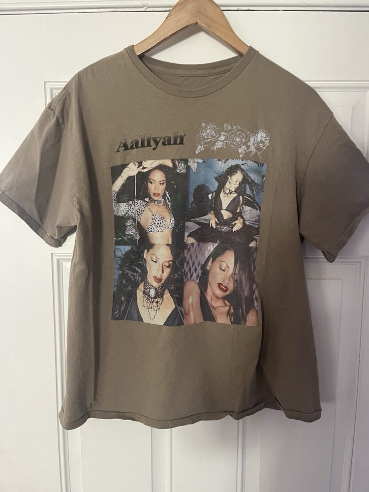 Aaliyah Graphic Music Shirt Vintage Style Official Unisex Olive Green Beige L-image