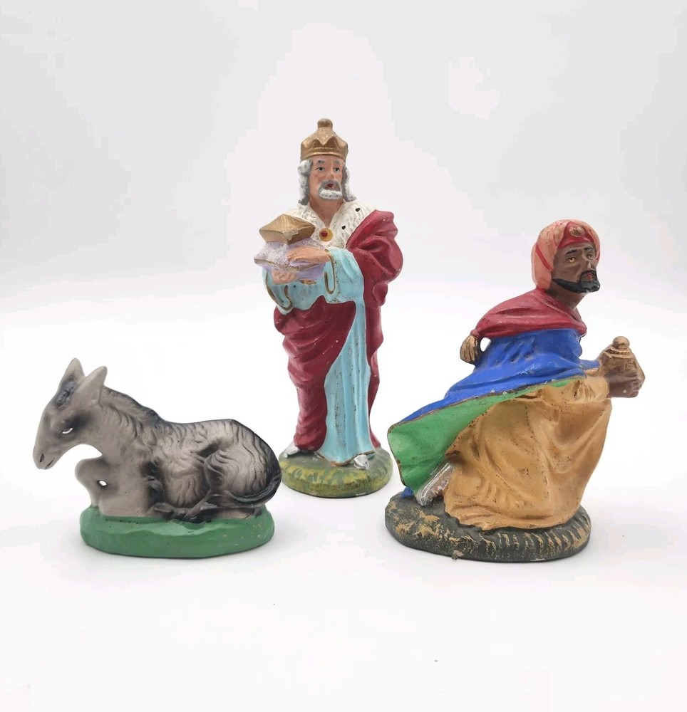 Fontanini Nativity Figures Paper Mache 2 Kings Wisemen & 1 Donkey Italy Vintage
