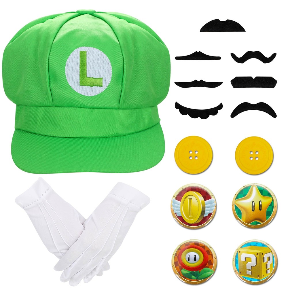 Super Bros Hats Caps Mustaches Gloves Buttons Cosplay Costume