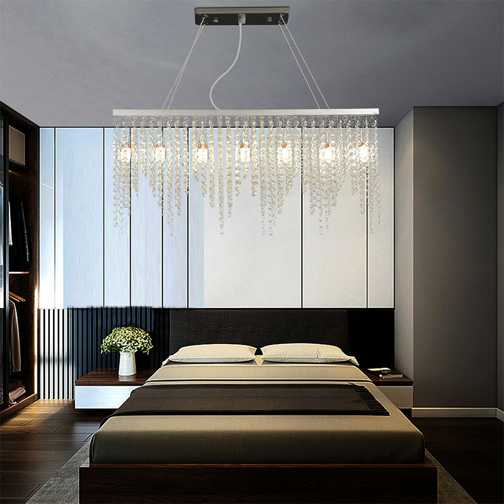 Modern Rectangular Raindrop Crystal Chandelier Light Ceiling Light Pendant Lamp
