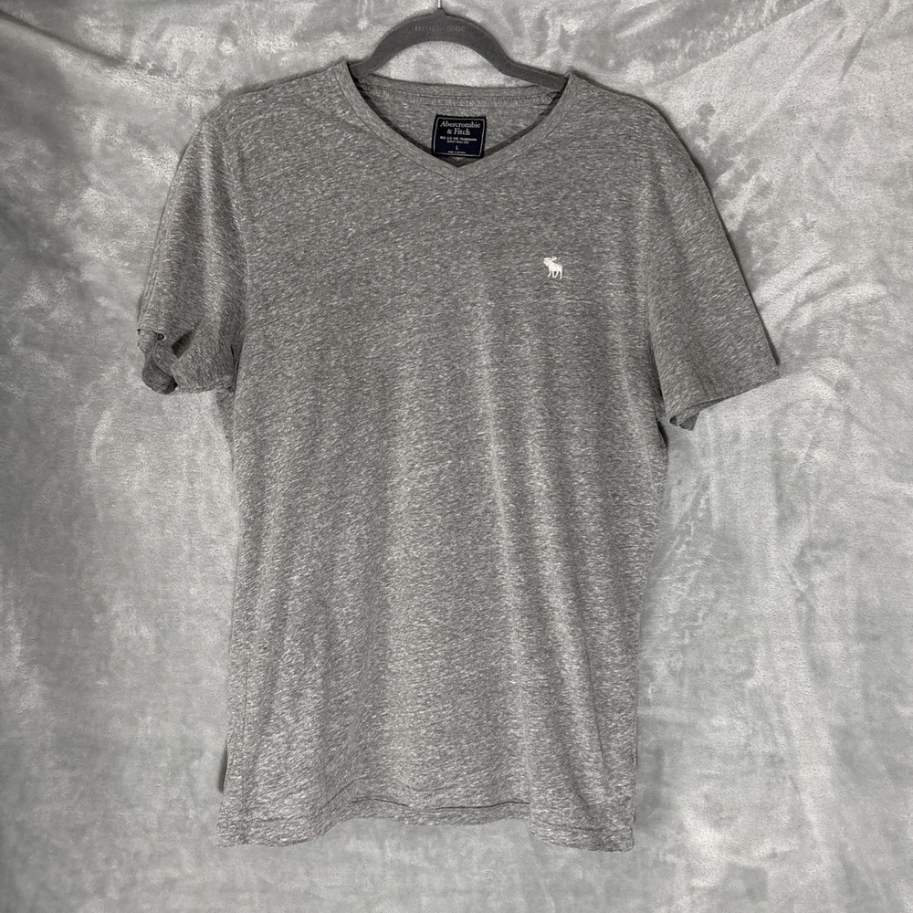 Abercrombie Fitch Shirt Mens Large Gray V Neck Cotton Blend Moose Logo Casual-image