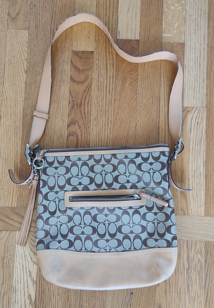 Vintage  Coach Brown Signature Leather Jacquard bag crossbody  9349 Y2k