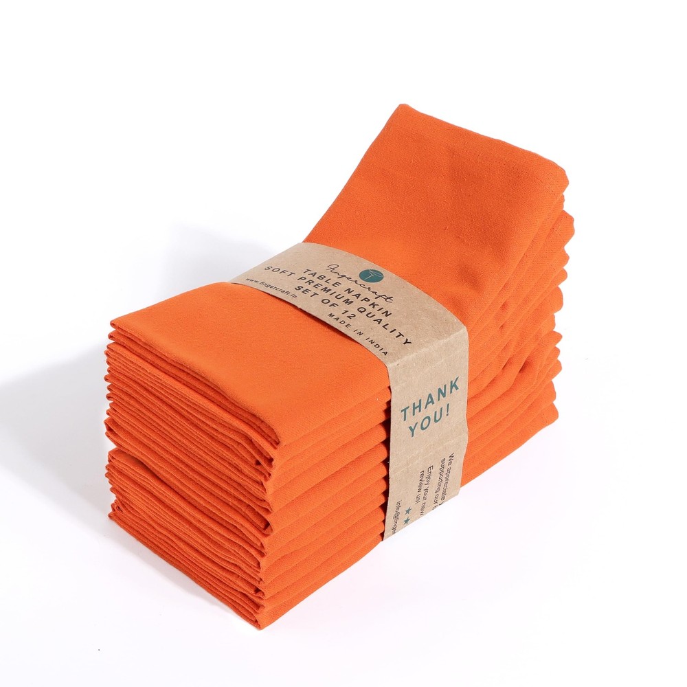 FINGERCRAFT Orange Cotton Twill Weave Cloth Dinner Napkins Set
