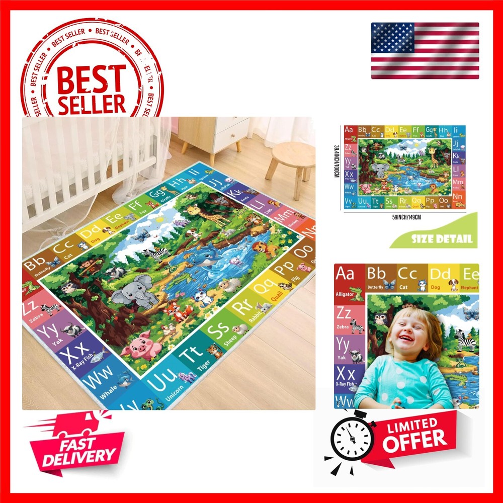 ABC Rug for Kids Room - Soft Alphabet Play Mat for Toddlers & Baby Floor Learning-image