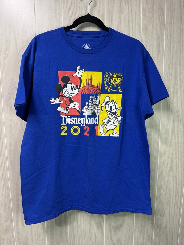 Disneyland Mickey Mouse Donald Duck Blue Cotton Graphic Tee Size Large