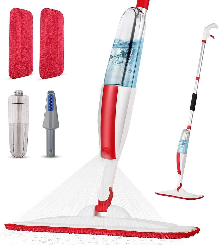 Mops for Floor Cleaning Wet Spray Mop with 14 oz Refillable Bottle 01-red