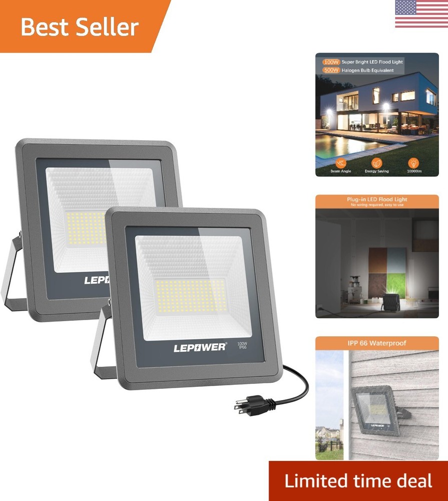 Durable 100W LED Flood Lights with Wide Beam Angle - 2 Pack Outdoor Illumination